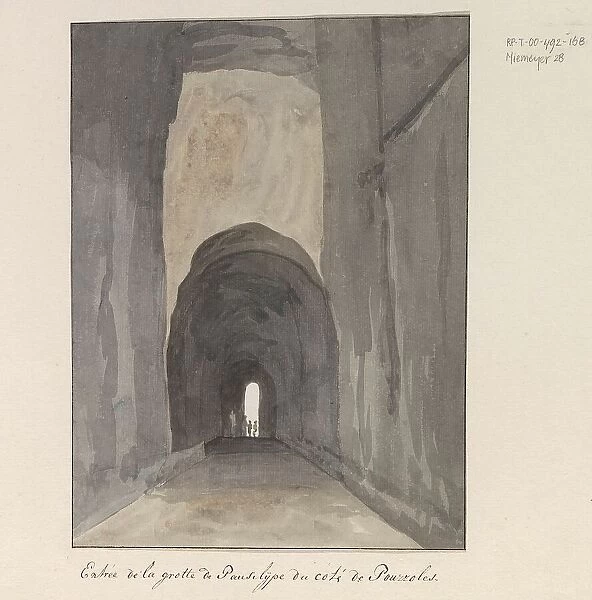 Entrance of cave Crypta Neapolitana (or Grotta di Posillipo) on the coast of Pozzuoli, 1778. Creator: Louis Ducros