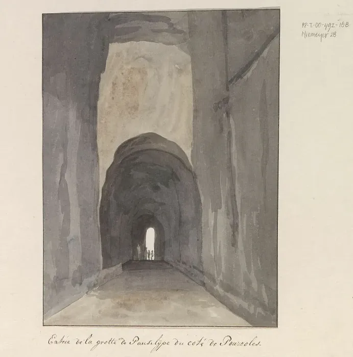 Framed Print : Entrance of cave Crypta Neapolitana (or Grotta di Posillipo) on the coast of Pozzuoli, 1778. Creator: Louis Ducros Framed Print : Entrance of cave Crypta Neapolitana (or Grotta di Posillipo) on the coast of Pozzuoli, 1778. Creator: Louis Ducros