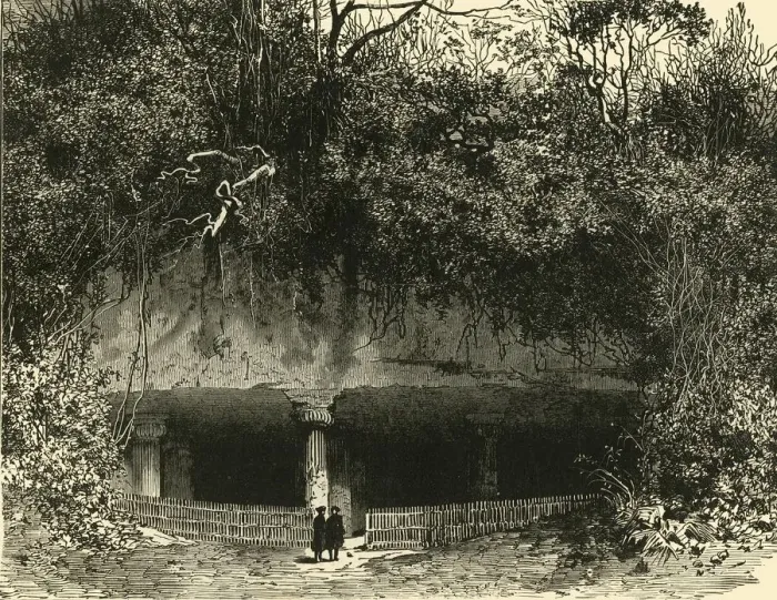 Framed Print : Entrance of Cave at Elephanta (Bombay Presidency), 1890. Creator: Unknown Framed Print : Entrance of Cave at Elephanta (Bombay Presidency), 1890. Creator: Unknown