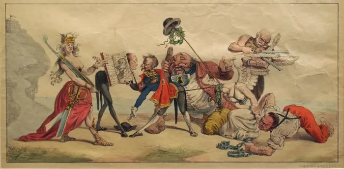 Framed Print : The entrance of censorship in Germany, 1842. Artist: Seel, Johann Richard (1819-1875) Framed Print : The entrance of censorship in Germany, 1842. Artist: Seel, Johann Richard (1819-1875)
