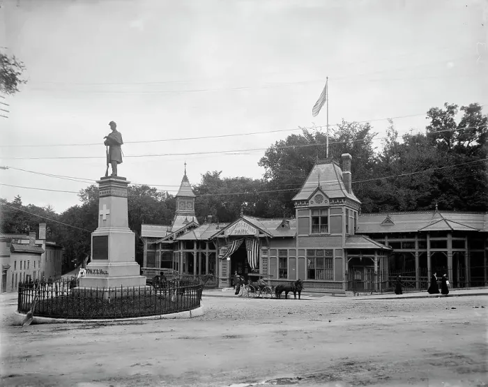 Framed Print : Entrance to Congress Spring Park, Saratoga, N.Y. c.(between 1900 and 1905). Creator: Unknown Framed Print : Entrance to Congress Spring Park, Saratoga, N.Y. c.(between 1900 and 1905). Creator: Unknown