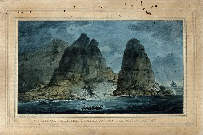 Framed Print : Entrance to the crater of the island of Amsterdam, Indian Ocean, 11 October 1804. Creator: Edward Hawke Locker Framed Print : Entrance to the crater of the island of Amsterdam, Indian Ocean, 11 October 1804. Creator: Edward Hawke Locker