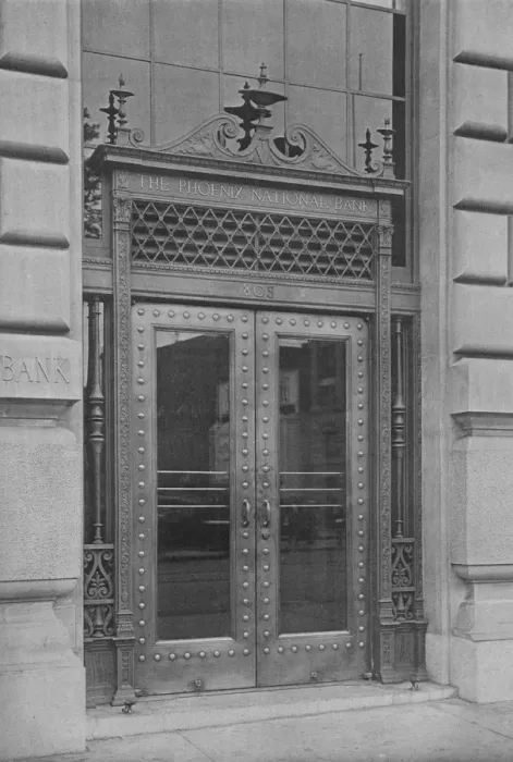 Framed Print : Detail of side entrance door, Phoenix National Bank, 1924 Framed Print : Detail of side entrance door, Phoenix National Bank, 1924