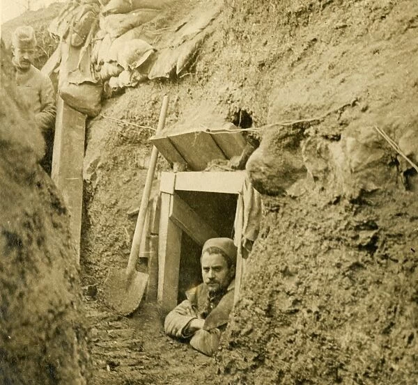 Entrance to a dug-out shelter, c1914-c1918