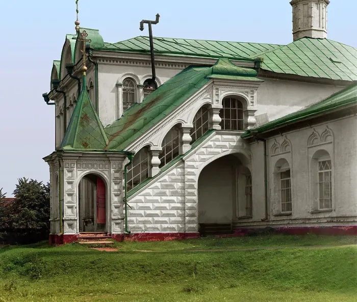 Framed Print : Entrance into the Fyodorovskaya Church, Yaroslavl, 1911. Creator: Sergey Mikhaylovich Prokudin-Gorsky Framed Print : Entrance into the Fyodorovskaya Church, Yaroslavl, 1911. Creator: Sergey Mikhaylovich Prokudin-Gorsky