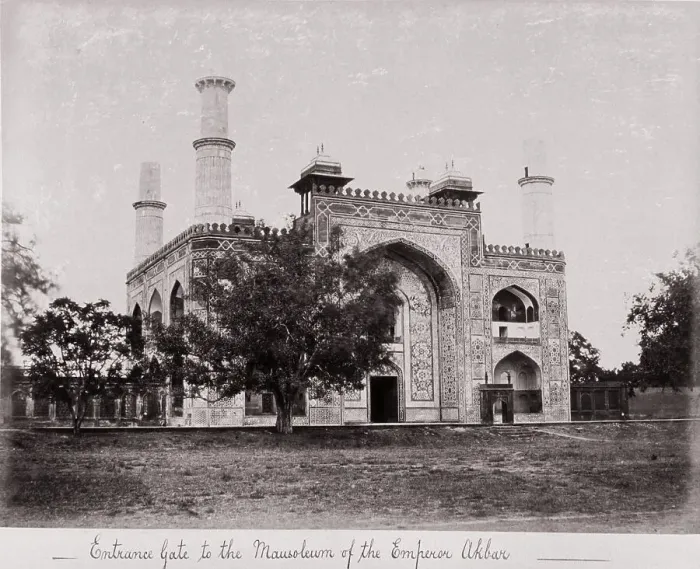 Framed Print : Entrance Gate to the Mausoleum of the Emperor Akbar, Late 1860s. Creator: Samuel Bourne Framed Print : Entrance Gate to the Mausoleum of the Emperor Akbar, Late 1860s. Creator: Samuel Bourne