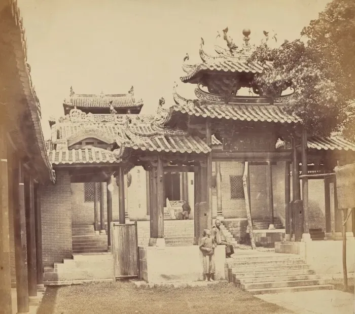 Framed Print : Entrance to the Five Genii Temple, Canton, April 1860, 1860. Creator: Felice Beato Framed Print : Entrance to the Five Genii Temple, Canton, April 1860, 1860. Creator: Felice Beato