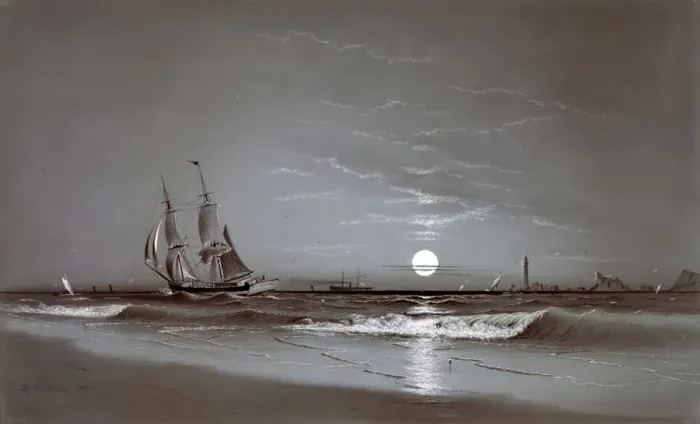 Framed Print : Entrance to Harbor-Moonlight, 1881. Creator: David Johnson Kennedy Framed Print : Entrance to Harbor-Moonlight, 1881. Creator: David Johnson Kennedy