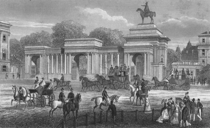 Framed Print : Entrance to Hyde Park, London, c1850 (1878) Framed Print : Entrance to Hyde Park, London, c1850 (1878)