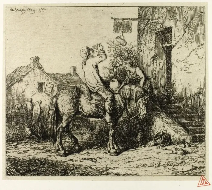 Framed Print : Entrance to an Inn, with Peasant Drinking, 1849. Creator: Charles Emile Jacque Framed Print : Entrance to an Inn, with Peasant Drinking, 1849. Creator: Charles Emile Jacque