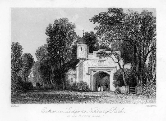 Framed Print : Entrance Lodge to Norbury Park on the Dorking Road, Surrey, 19th century. Artist: B Radclyffe Framed Print : Entrance Lodge to Norbury Park on the Dorking Road, Surrey, 19th century. Artist: B Radclyffe