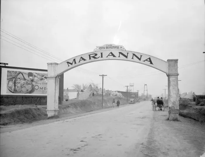 Framed Print : Entrance to Marianna, Arkansas, during the 1937 flood, 1937. Creator: Walker Evans Framed Print : Entrance to Marianna, Arkansas, during the 1937 flood, 1937. Creator: Walker Evans