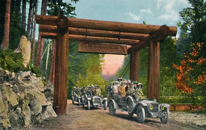 Framed Print : Entrance to Mount Rainier National Park, c1916. Artist: Asahel Curtis Framed Print : Entrance to Mount Rainier National Park, c1916. Artist: Asahel Curtis
