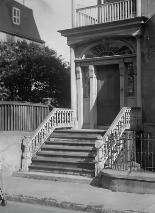 Framed Print : Entrance to a multi-story house, New Orleans or Charleston, South Carolina, between 1920 and 1926. Creator: Arnold Genthe Framed Print : Entrance to a multi-story house, New Orleans or Charleston, South Carolina, between 1920 and 1926. Creator: Arnold Genthe