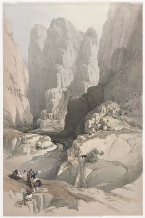 Framed Print : Entrance to Petra, the Theatre, 1839. Creator: David Roberts (British, 1796-1864) Framed Print : Entrance to Petra, the Theatre, 1839. Creator: David Roberts (British, 1796-1864)