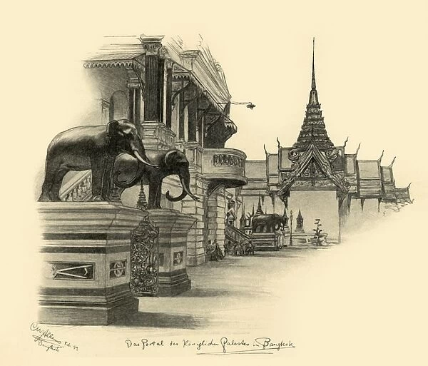 Entrance to the royal palace in Bangkok, Siam, 1898. Creator: Christian Wilhelm Allers
