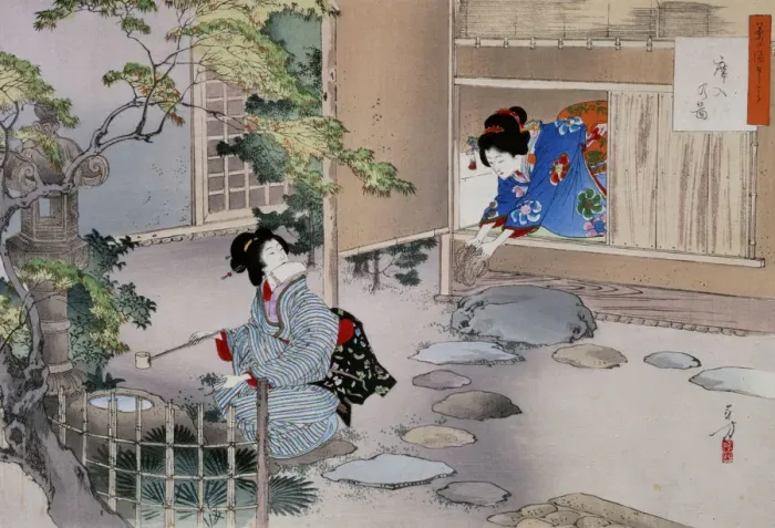 Framed Print : The Entrance to the Tea Rooms, c1886-1908. Artist: Mizuno Toshikata Framed Print : The Entrance to the Tea Rooms, c1886-1908. Artist: Mizuno Toshikata