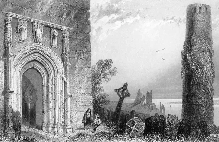 Framed Print : Entrance to a temple, Clonmacnoise, Ireland, 19th century. Artist: R Brandard Framed Print : Entrance to a temple, Clonmacnoise, Ireland, 19th century. Artist: R Brandard