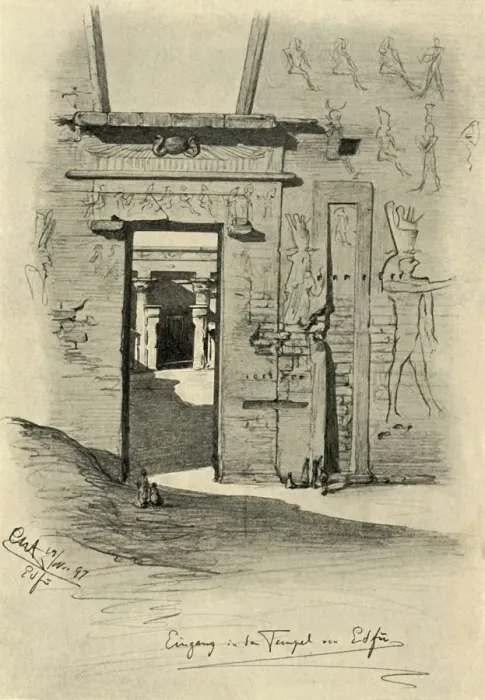 Framed Print : Entrance to the temple at Edfu, Egypt, 1898. Creator: Christian Wilhelm Allers Framed Print : Entrance to the temple at Edfu, Egypt, 1898. Creator: Christian Wilhelm Allers