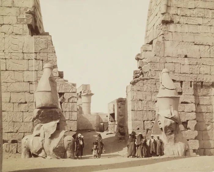 Framed Print : Entrance to Temple of Luxor with Colossal Statues of Luxor, East Bank Ramesses, between 1860 & 1903. Creator: Antonio Beato Framed Print : Entrance to Temple of Luxor with Colossal Statues of Luxor, East Bank Ramesses, between 1860 & 1903. Creator: Antonio Beato