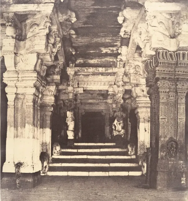 Framed Print : Entrance to the Thousand Pillared Mundapam in the Great Pagoda, January-March 1858. Creator: Captain Linnaeus Tripe Framed Print : Entrance to the Thousand Pillared Mundapam in the Great Pagoda, January-March 1858. Creator: Captain Linnaeus Tripe
