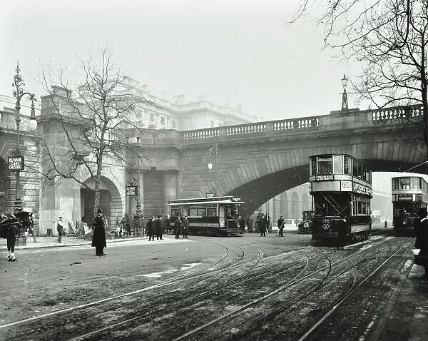 Entrance to the tram tunnel by Waterloo Bridge, London, 1908