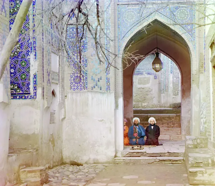 Framed Print : At entrance to upper chartak (canopy) of Shakh-i Zindeh, Samarkand, between 1905 and 1915. Creator: Sergey Mikhaylovich Prokudin-Gorsky