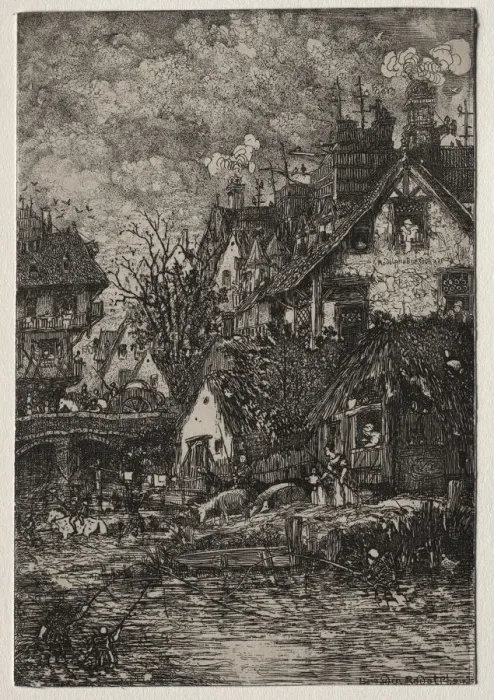 Framed Print : Entrance to a Village, 1861. Creator: Rodolphe Bresdin (French, 1822-1885); Auguste Delatre Framed Print : Entrance to a Village, 1861. Creator: Rodolphe Bresdin (French, 1822-1885); Auguste Delatre
