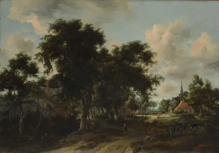Framed Print : Entrance to a Village, ca. 1665. Creator: Meindert Hobbema