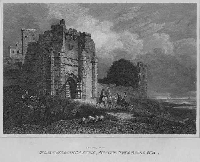 Framed Print : Entrance to Warkworth Castle, Northumberland, 1814. Artist: John Greig