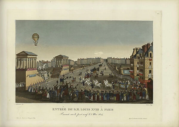 Entrée de Sa Majesté Louis XVIII à Paris, passant sur le Pont-Neuf le 3 mai 1814, 1814-1815. Creator: Courvoisier-Voisin, Henri (1757-1830)