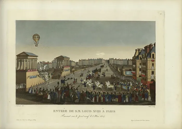 Framed Print : Entrée de Sa Majesté Louis XVIII à Paris, passant sur le Pont-Neuf le 3 mai 1814, 1814-1815. Creator: Courvoisier-Voisin, Henri (1757-1830) Framed Print : Entrée de Sa Majesté Louis XVIII à Paris, passant sur le Pont-Neuf le 3 mai 1814, 1814-1815. Creator: Courvoisier-Voisin, Henri (1757-1830)