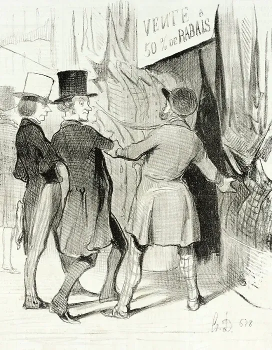 Framed Print : Entrez Messieurs...Voici de magnifiques paletots que je vends a perte... 1844. Creator: Honore Daumier Framed Print : Entrez Messieurs...Voici de magnifiques paletots que je vends a perte... 1844. Creator: Honore Daumier