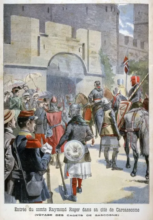 Framed Print : The entry of the Comte Raymond Roger into Carcassonne, France, 1898. Artist: F Meaulle Framed Print : The entry of the Comte Raymond Roger into Carcassonne, France, 1898. Artist: F Meaulle