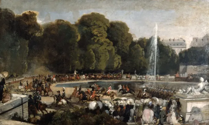 Framed Print : Entry of the Duchess of Orleans in the garden of Tuileries, 1841. Artist: Eugene Louis Lami Framed Print : Entry of the Duchess of Orleans in the garden of Tuileries, 1841. Artist: Eugene Louis Lami
