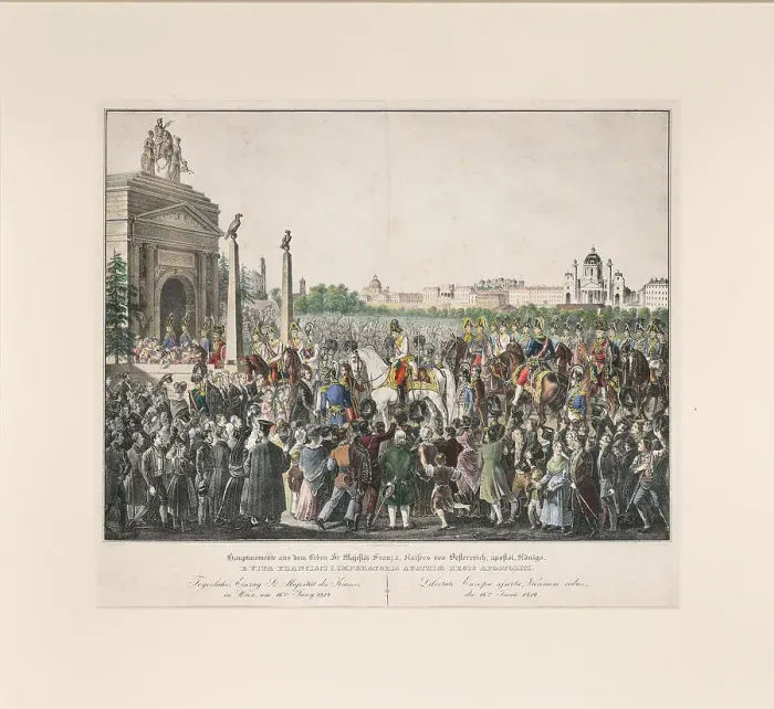 Framed Print : Entry of Emperor Francis I of Austria into Vienna in 1814. Creator: Hoechle; Johann Nepomuk (1790-1835) Framed Print : Entry of Emperor Francis I of Austria into Vienna in 1814. Creator: Hoechle; Johann Nepomuk (1790-1835)