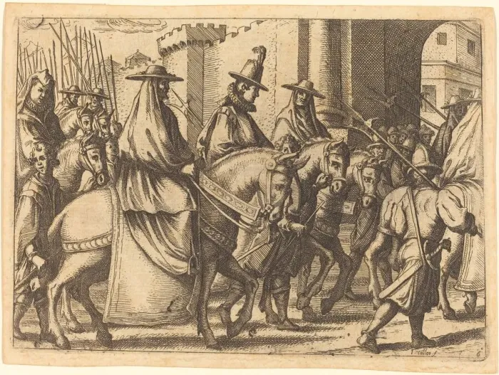 Framed Print : Entry into Ferrara, 1612. Creator: Jacques Callot