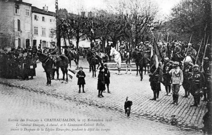 Framed Print : Entry of the French Foreign Legion into Chateau-Salins, Moselle, France, 17 November 1918. Artist: C Bergeret Framed Print : Entry of the French Foreign Legion into Chateau-Salins, Moselle, France, 17 November 1918. Artist: C Bergeret