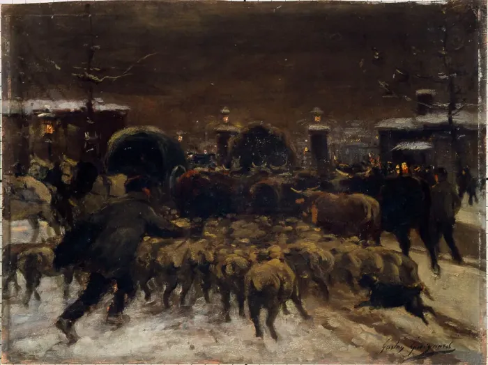 Framed Print : Entry of a herd into Paris, c1889. Creator: Alexandre Gaston Guignard Framed Print : Entry of a herd into Paris, c1889. Creator: Alexandre Gaston Guignard