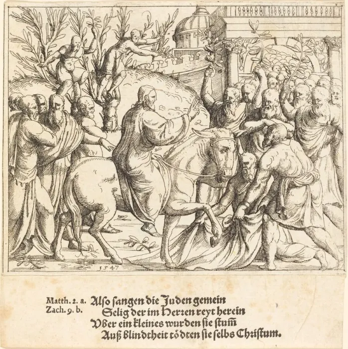 Framed Print : The Entry into Jerusalem, 1547. Creator: Augustin Hirschvogel Framed Print : The Entry into Jerusalem, 1547. Creator: Augustin Hirschvogel