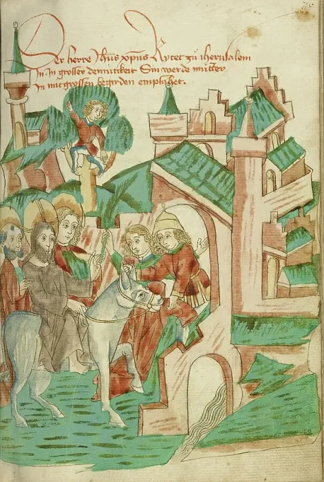 Framed Print : The Entry into Jerusalem; Barlaam und Josaphat, 1469. Creators: Hans Schilling, Diebolt Lauber