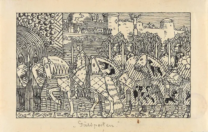 Framed Print : The Entry of King Sigurd and his men into Miklagard, 1899. Creator: Munthe, Gerhard (1849-1929) Framed Print : The Entry of King Sigurd and his men into Miklagard, 1899. Creator: Munthe, Gerhard (1849-1929)