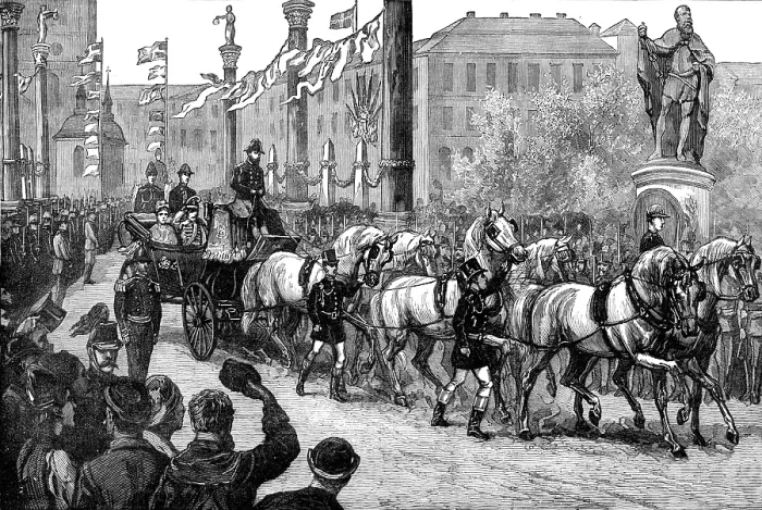 Framed Print : Entry of the newly married Crown Prince and Princess of Sweden at Stockholm, 1881. Creator: Unknown Framed Print : Entry of the newly married Crown Prince and Princess of Sweden at Stockholm, 1881. Creator: Unknown