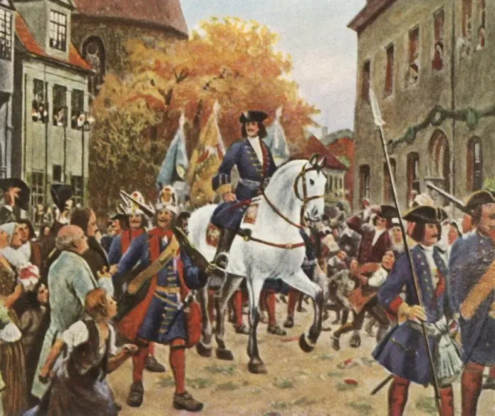 Framed Print : Entry of Prince Leopold I into Dessau after the War of the Spanish Succession, 1712, (1936) Framed Print : Entry of Prince Leopold I into Dessau after the War of the Spanish Succession, 1712, (1936)
