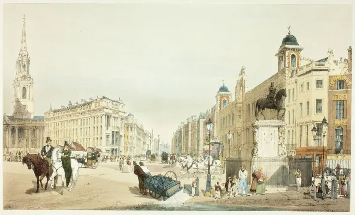 Framed Print : Entry to The Strand from Charing Cross, plate twenty from Original Views of London as It Framed Print : Entry to The Strand from Charing Cross, plate twenty from Original Views of London as It