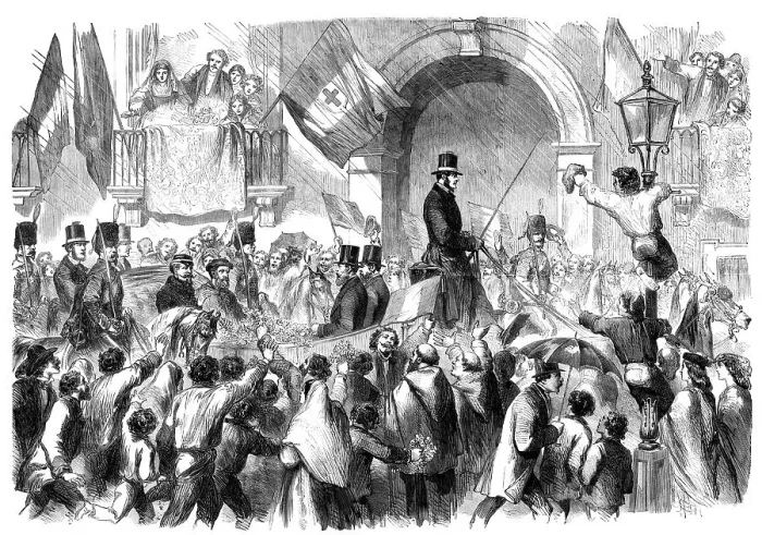 Framed Print : Entry of Victor Emmanuel into Naples - sketched in the Toledo... 1860. Creator: Unknown Framed Print : Entry of Victor Emmanuel into Naples - sketched in the Toledo... 1860. Creator: Unknown