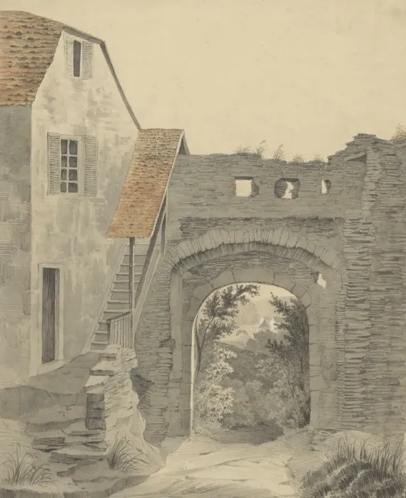 Framed Print : Entryway to Schloss Epstein, 1852. Creator: W. Becker Framed Print : Entryway to Schloss Epstein, 1852. Creator: W. Becker