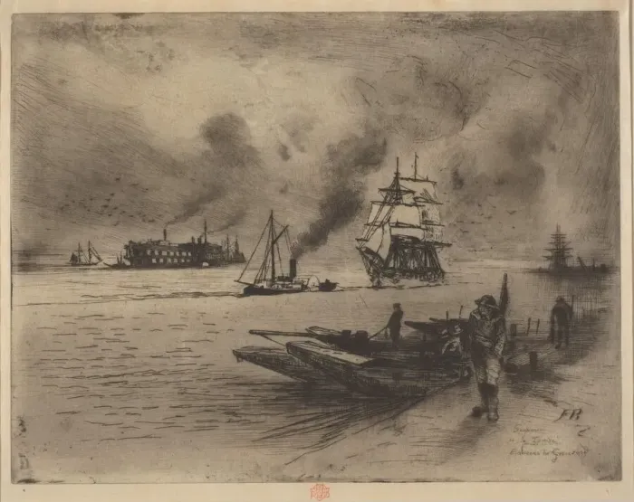 Framed Print : Environs de Gravesend, 1883. Creator: Felix Hilaire Buhot Framed Print : Environs de Gravesend, 1883. Creator: Felix Hilaire Buhot