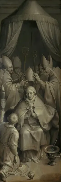 Framed Print : Episcopal Consecration of Saint Eligius of Noyon, 1588. Creator: Ambrosius Francken I Framed Print : Episcopal Consecration of Saint Eligius of Noyon, 1588. Creator: Ambrosius Francken I