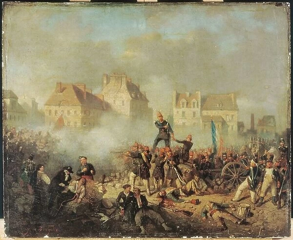 Episode of the 1848 revolution: officer commanding the men to fire, c1848. Creator: Tony-Francois de Bergue
